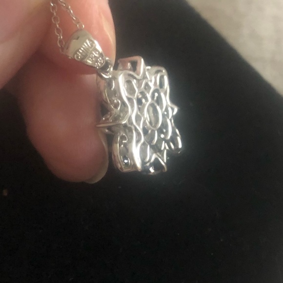 JTV Sapphire Topaz starburst pendant necklace .925 sterling silver chain HP! - Picture 3 of 3
